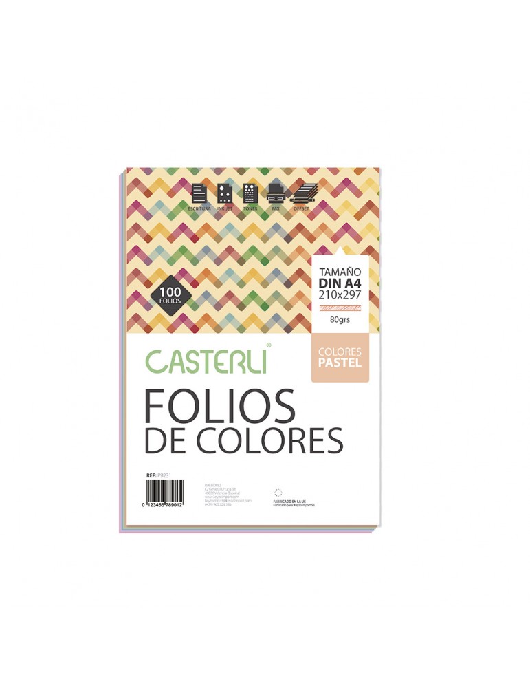 Paquete 100 folios Casterli A4 Colores Pastel